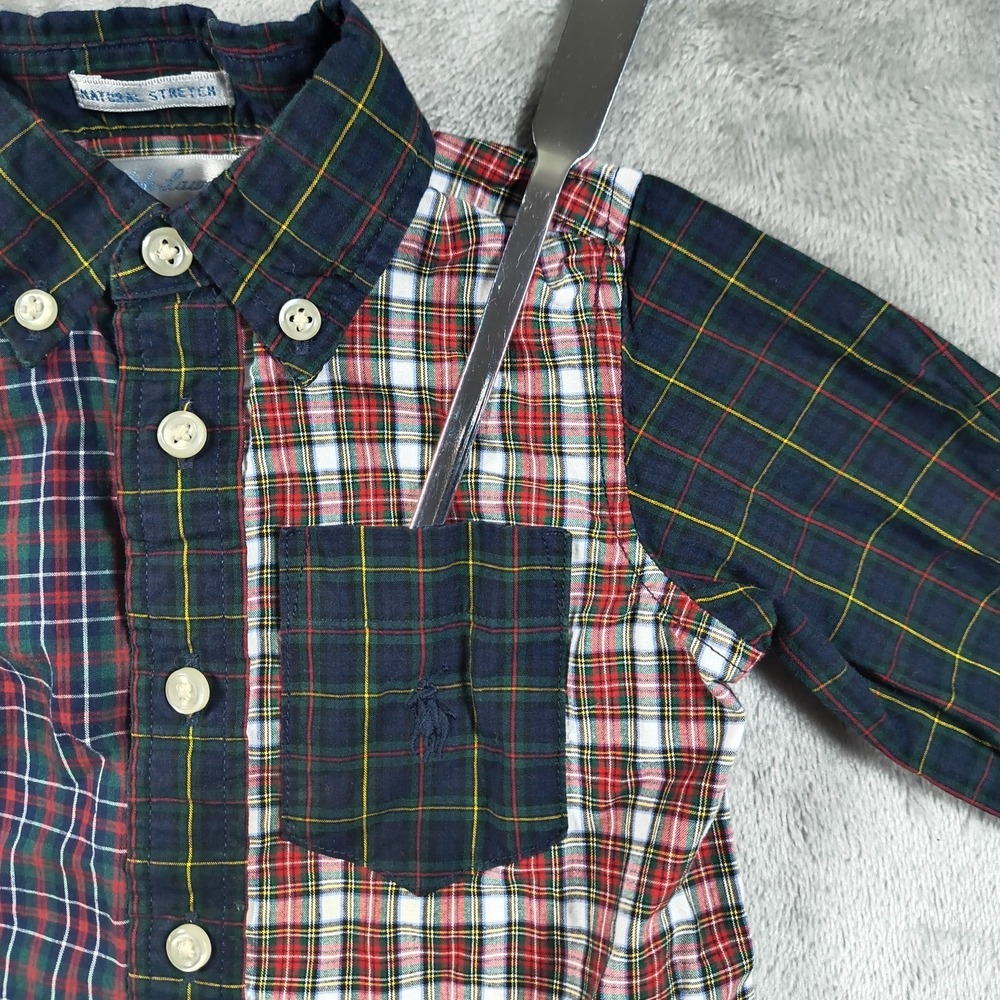 Ralph Lauren Baby Boy Shirt 6M Plaid Button Up Tartan Patchwork Stretch - Picture 4 of 12